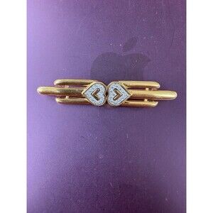 Vintage Monet Signed Clear Pave Double Hearts Rhinestones Bar Brooch Pin